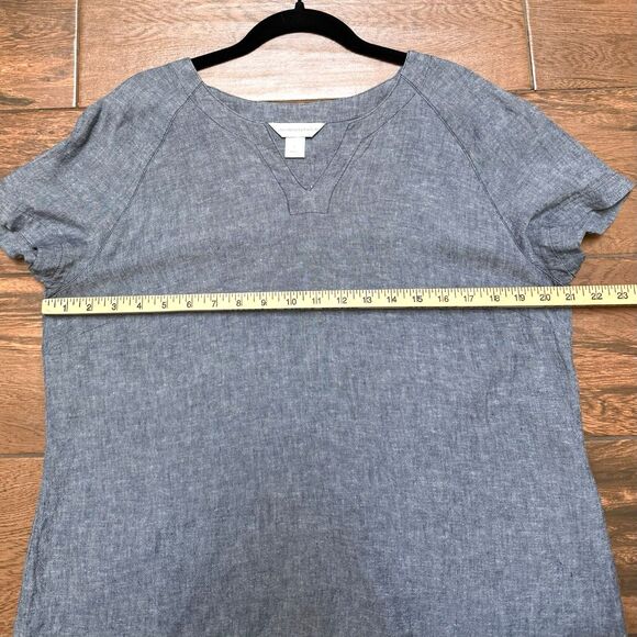 Christopher & Banks Demin Look Linen Blend Blouse Lightweight Sz Large - Picture 2 of 5